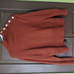 Zara knit rust sweater, gold coins collar details